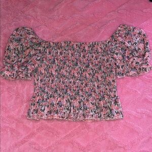 SHEIN Floral Smocked Off-Shoulder Crop Top